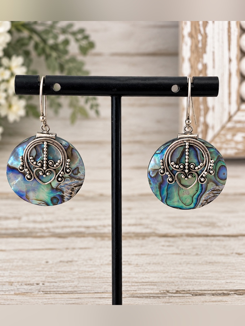 Suarti Abalone Disc Drop Earrings Sterling Silver